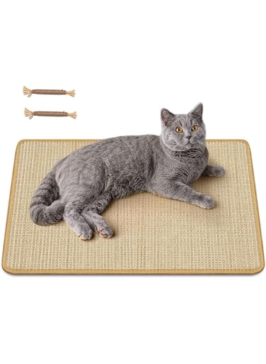 Ours To Yours Cat Scratch Pad, 23.6 X 15.7In Cat Scratching Mat with Adhesive Hook Tape, Sisal Scratching Pads for Cats, Stick on Floor Couch as Cat Scratch Furniture Protector, Cat Wall Scratcher