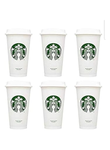 STARBUCKS Reusable Cups Recyclable Grande 16 OZ Plastic Travel to Go Coffee Cups (6pcs)