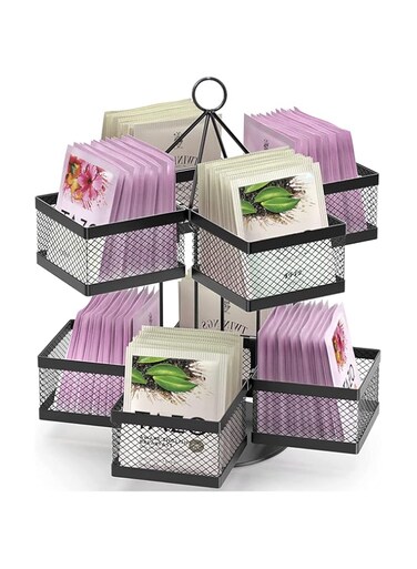 Angju Tea Bag Organizer, Tea Bag Storage Holder Spinning Carousel 96 Teabags Container Lazy Susan Coffee Creamer Sweetener Tea Caddy for Kitchen Counter Cabinet Pantry Shelf Organizer