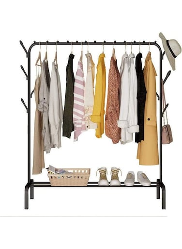 Single Rail With Side Hook Clothes Organizer Rack Black 110x150x40cm