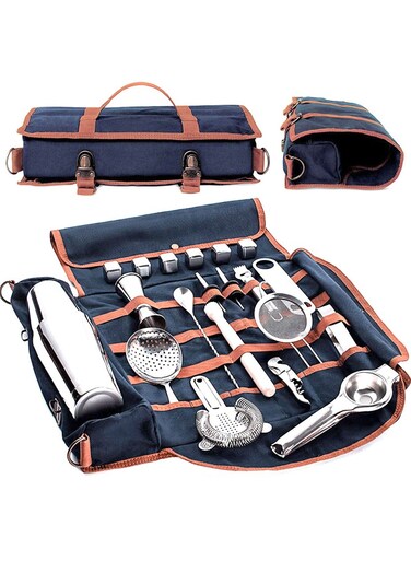 Bartender Kit Bag Portable Waxed Canvas Bag Can Use For Professional 17-Piece Bar Tool Set with Shoulder Strap for Easy Carry&iuml;&frac14;&circ;Bar Tools Not Include&iuml;&frac14;&permil;