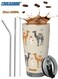 20oz Tumbler, Stainless Steel Vacuum Insulated Coffee Travel Mug with Straw and Brush, Double Wall Powder Coated Coffee Mug Travel Mug with Lid Thermal Cup for Outdoor,Suitable for Iced &amp; Hot Drinks,Camel with Two-Tone design(Multicolor), Ideal Gift