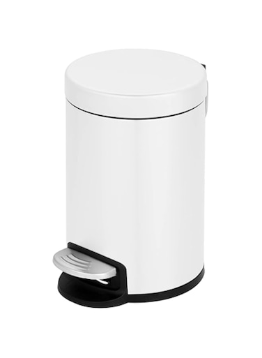 FCG Home&reg;   3L Bin, Matt White, Round Pedal Trash Can With Lid, Hands-Free Ideal For Kitchen, Bathroom, Bedroom, Office 17X17X26 Cm White