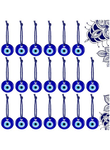 Hicarer 20 Pieces Turkish Blue Evil Eye Beads Charms Pendants Crafting Glass Beads Wall Hanging Ornament with Ropes for Jewelry Accessories Home Craft Decoration (Round)