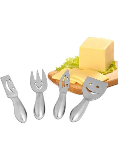 THE WHITE SHOP 4 Pieces Cheese Knife Set Hard And Soft Cheese Knives Serving Fork &amp; Cheese Spreader Stainless Steel