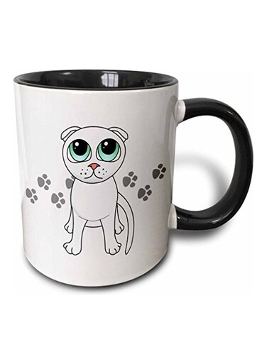 Scottish Fold Cat Paw Printed Coffee Mug White/Black/Green