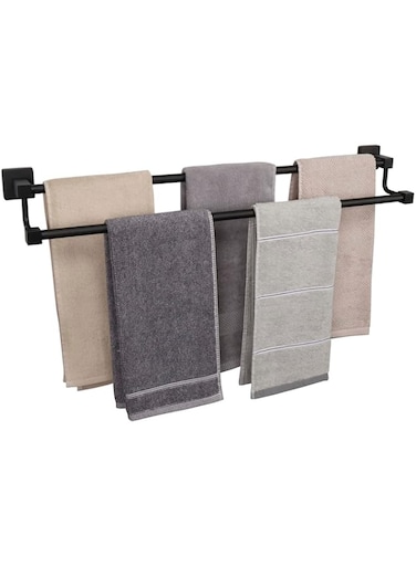 TocTen Double Bath Towel Bar - Thicken SUS304 Stainless Steel Towel Rack for Bathroom, Bathroom Accessories Double Towel Rod Heavy Duty Wall Mounted Square Towel Holder (Matte Black,30 INCH)