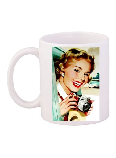 Lady Printed Coffee Mug White/Brown/Red