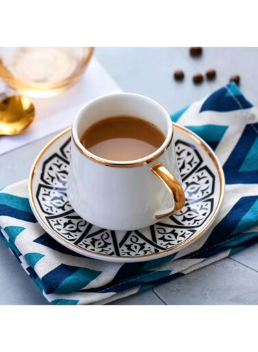 80ml Gold-Plated Porcelain Espresso Cup &amp; Saucer, Vintage Design for Home/Cafe/Gift