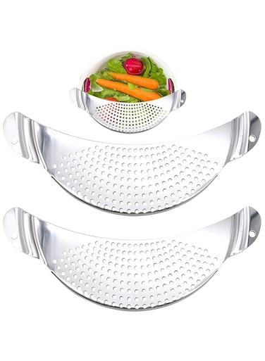 NALACAL Half Moon Pan Strainer, Stainless Steel Kitchen Pasta Strainer Pots Colanders, Made Stainless Steel Materials, Perfect for draining Pasta, Vegetable, Fruit, Rice, Noodles (2pcs)