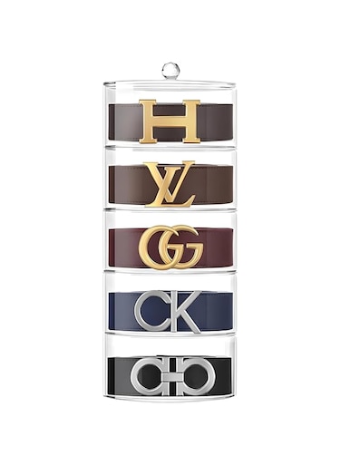 U-HOOME 5 Layers Acrylic Belt Organizer for Closet,Stackable Belt Case Storage Holder and Display for Accessories like Jewelry,Watch,Bracelets,5 Compartments Display Case for Tie and Bow Tie