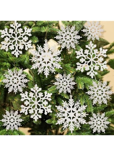 kockuu 36pcs Christmas White Snowflake Ornaments Plastic Glitter Snow Flakes Ornaments for Winter Christmas Tree Decorations Size Varies Craft Snowflakes