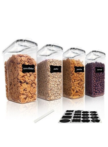 4-Piece Rice And Grain Storage Box,Airtight Food Storage Tank,Clear
