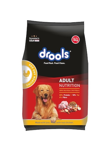 Drools Adult Dry Dog Food, Chicken &amp; Egg, 3 Kg   100% Balanced Diet With Real Chicken, Omega 3 &amp; 6 For Healthy Skin &amp; Coat, Protein &amp; Calcium For Strong Joints &amp; Mobility