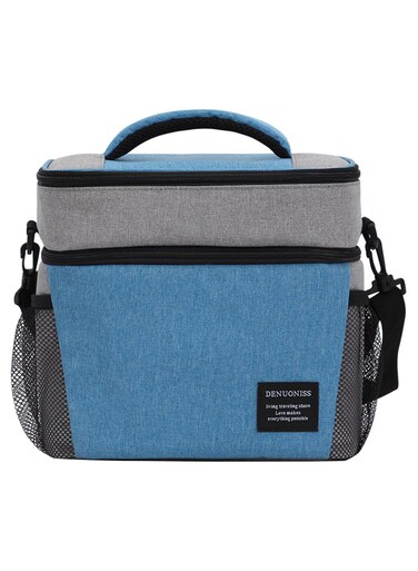 Insulated Lunch Bag with Adjustable Shoulder Strap,8L Dual Zippers Wide Open Lunch Tote Bag,Leakproof Cooler &amp; Warmer Thermal Lunch Bags - for Office Camping Hiking School Picnic Beach (Blue)