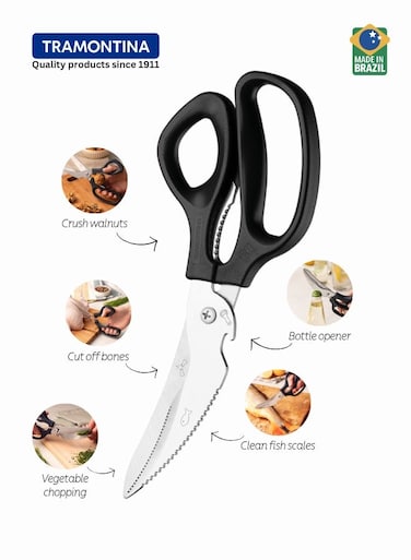 Supercort 8 Inches Kitchen Scissors with Stainless Steel Blades and Black Polypropylene Handle