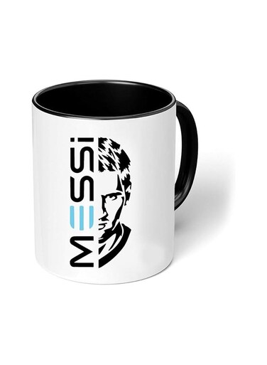 Football Super Hero Messi Printed Black Two Tone Coffee Mug - Gift for Football Sports Fan - Ceramic Two Tone Mug 11 Oz