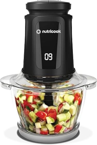 All-purpose Glass Chopper &amp; Mincer, 1.2L with 4 SS Blade detachable System, easy to clean, Pulse speed for precision, Ice Crushing, Anti Slip ring,500 W Nutricook