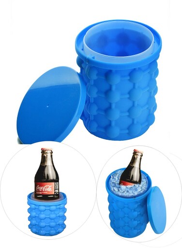 Ice Cube Bucket with Lid, 2 in 1 Ice Cube Maker Mold Ice Storage Bucket