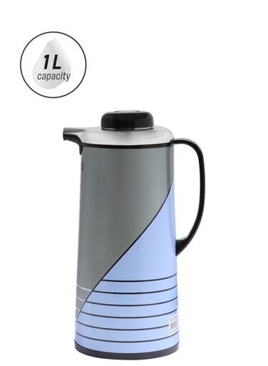 Vacuum Flask Double Wall 1000Ml Hot And Cold Strong And Durable Iron Bosy With Glass Inner Multicolor Silver/Blue/Black