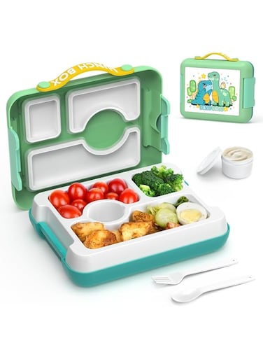 TERRIFI Kids Bento Box, Leak-Proof, 4-Compartment Bento-Style Lunch Box, Perfect Portion Sizes for Ages 3 to 10 - BPA-Free, Portable Handle, Dishwasher Safe, Food-Safe Materials, Tiffany Green