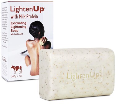 LightenUp, Lactic Acid Exfoliating Soap, 7.7 oz / 200 g, Brightening Bar, AHA Soaps for Knees, Body, Armpits, with Shea Butter, Apricot, Milk Protein