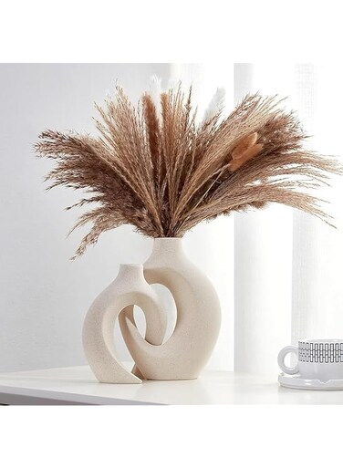SIHIYA LIFE Modern Ceramic Vase Set &ndash; White Matte Hollow Circle &amp; Arch Design, Minimalist Decorative Vases for Pampas Grass, Dried Flowers, Living Room &amp; Home D&eacute;cor