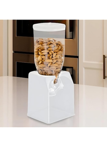 FEELINGS Cereal Dispenser Single 3 Litre White   Dry Food Dispenser   Single Control   Candy Dispenser   Cereal Dispenser Countertop   Cereal Organizer - Size: 19x16.5x38 cm