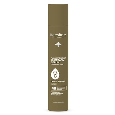 Beesline Radiant Bright Vitamin C Enriched Fast Dry Underarm Serum Hair, Aluminum Free Antiperspirant Deodorant - Delays Shaving 150ml