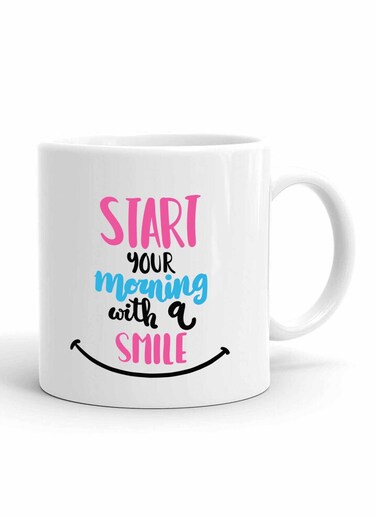 Your Wall Start Your Morning With A Smile Good Vibes Quote Printed Ceramic Coffee Mug 325ml, Perfect Gifting by Spoil Your Wall