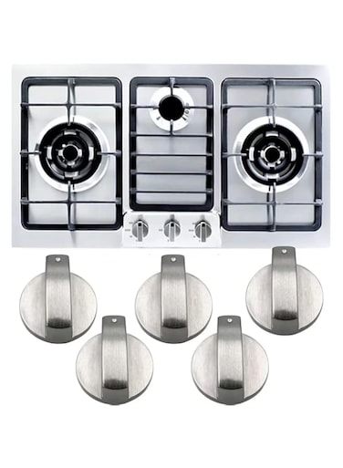 xutong Gas Stove Knob, 5 PCS Metal 6mm Silver Gas Stove Control Knobs Adaptors Oven Switch Cooking Surface Control Locks