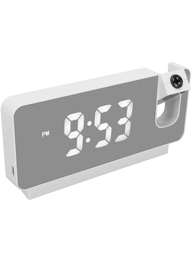 Bewinner Projection Alarm Clock for Bedroom, 180 Degree Wide Angle, Time Date Temperature Display,Clear Readout Digital Clock,USB Charging Port, Projectable Clock for Home (White)