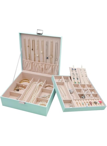 ProCase Jewelry Box for Women Girls, Large Leather Jewelry Organizer Storage Case with Two Layers Display for Earrings Bracelets Rings Watches -Mint