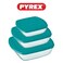 Pyrex Cook&amp;Store Set of 3 Rectangular Roaster with Dark Green Lids - Versatile and Durable Storage Solution