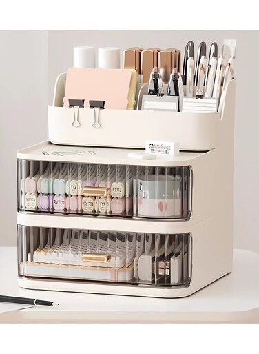 Stackable Plastic Makeup Drawers Organizer Cabinet Stationery Storage Container 3 Tier Storage Drawer Box for Home Office Stationery Storage Vanity Countop Cosmetics Organization (white)