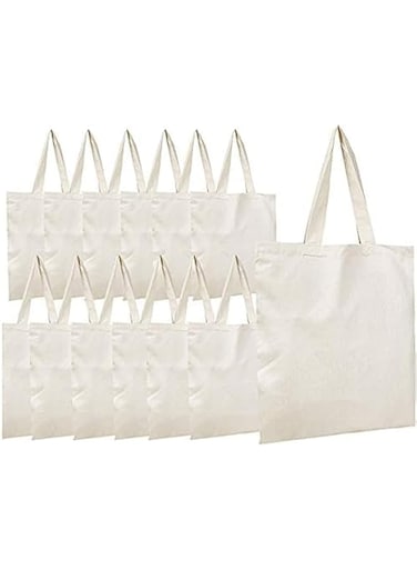 6 Pack Reusable Cotton Canvas Tote Bag Designer Grocery Shopping Bags Convenient for Everyday Shopping Perfect for Crafting Decorating, M