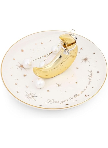 NALACAL Moon Ring Holder Dish, Ceramic Trinket Jewelry Tray for Earring Bracelet Necklace Wedding Engagement Gift, Love You to The Moon and Back, Mothers Day Gifts