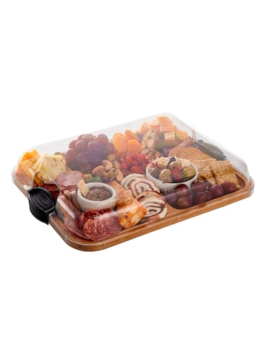 Bamboo Cutting Board with Built-In Compartments and Clear Locking Lid, Ideal for Charcuterie, Snacks, Food Prep &amp; Serving