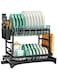 HSYDIY Dish Rack 2 Tier Dish Drying Stand with Baking Paint Protection Easy to Install Dish Drying Rack for Bowls Plates Cups Cutlery and Cutting Board Anti-Rust Dish Rack with Drain Tray