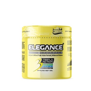 Elegance Triple Action Hair Gel &ndash; Yellow, 250ml &ndash; Strong Hold, Glossy Finish, Flexible Styling