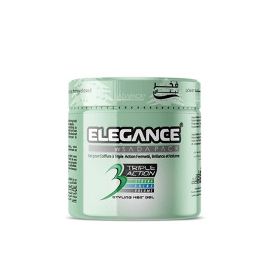Elegance Triple Action Hair Gel &ndash; Green, 250ml &ndash; Strong Hold, Glossy Finish, Flexible Styling