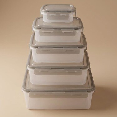 Al Saif Gallery Plastic Boxes Set, Rectangular, 5 Pieces - Transparent Black