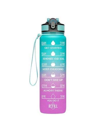 Hifza Online HO 1L Motivational Tritan Water Bottle with Time Markers &amp; Straw - Leak-Proof, BPA Free, Reusable Water Bottle for Kids &amp; Adults - Perfect for School, Sports, Travel, Gym