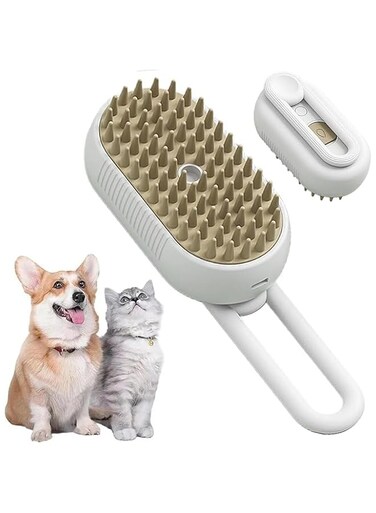 NeoStyle 3 in 1 Cat Steam Brush, One Button Spray Pet Hair Removal Tool, 360 &deg; Rotary Handle, Multi-function Dog Hair Brush, to Remove Tangles and Eliminate Flying Hairs (white)