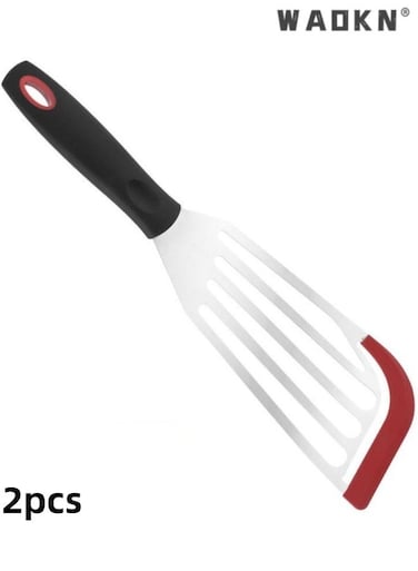 Fish Spatula 2pcs , Heat Resistant Silicone Edge Slotted Fish Spatulas for Nonstick Cookware , Flexible and Thin Stainless Steel Kitchen Cooking Spatula Flipper for Fish , Egg , Pancake , Silicone stainless steel anti scald frying shovel .