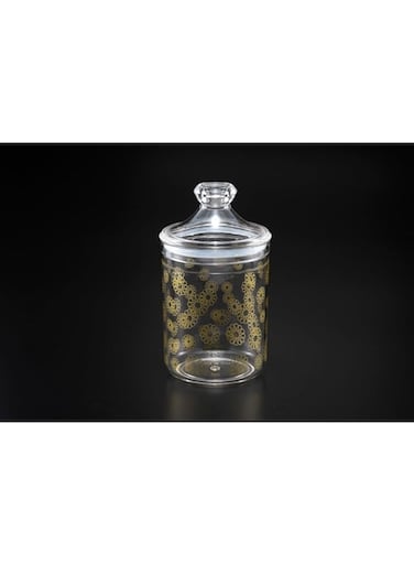 Vague Acrylic Long Jar with Gold Rose Design, Small, Clear
