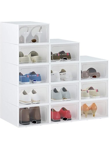 Coclux Shoe Box, 12 Pack Shoe Storage Boxes Shoe Boxes Clear Plastic Stackable, Shoe Organizer Containers with Lids for Women/Men (12)