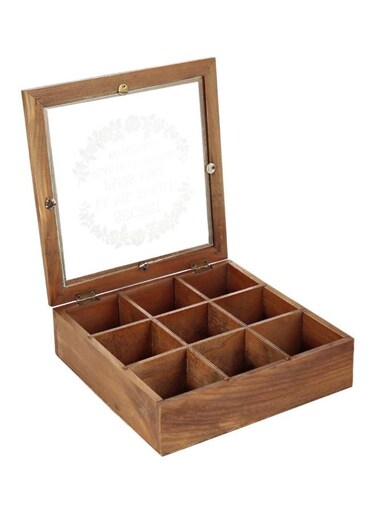 Wooden Tea Box Brown/Clear 24x24x7centimeter