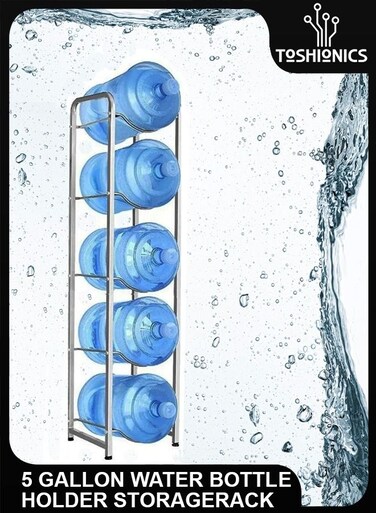 5 Tier Reinforced Carbon 5 Bottles Storage Rack Steel Heavy Duty 5 Gallon Water Cane Jug Holder Cooler Organizer Shelf For Home Kitchen Office Garages Restaurant Gym Stand Shelves