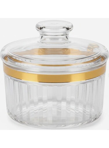 Elegant Round Airtight Acrylic Storage Canister &acirc;&euro;&ldquo; Crystal Clear Transparent Body with Luxury Gold Border, 400 ml